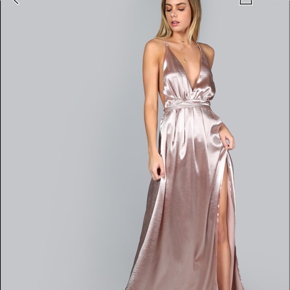 Cross back high split satin maxi slip dress - Picture 1 of 6